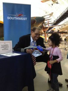 Southwest Airlines Captain Louis Freeman answering students’ intriguing aviation questions at African-Americans in Aviation Pioneer Day at The National Air and Space Museum Steven F. Udvar-Hazy Center, February 2014.