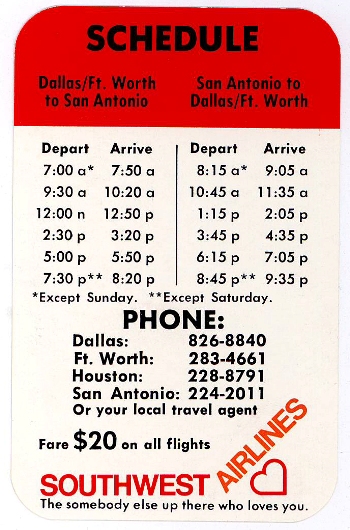 0123 Southwest Airlines system timetable 4/5/87 save 25% Buy 4 