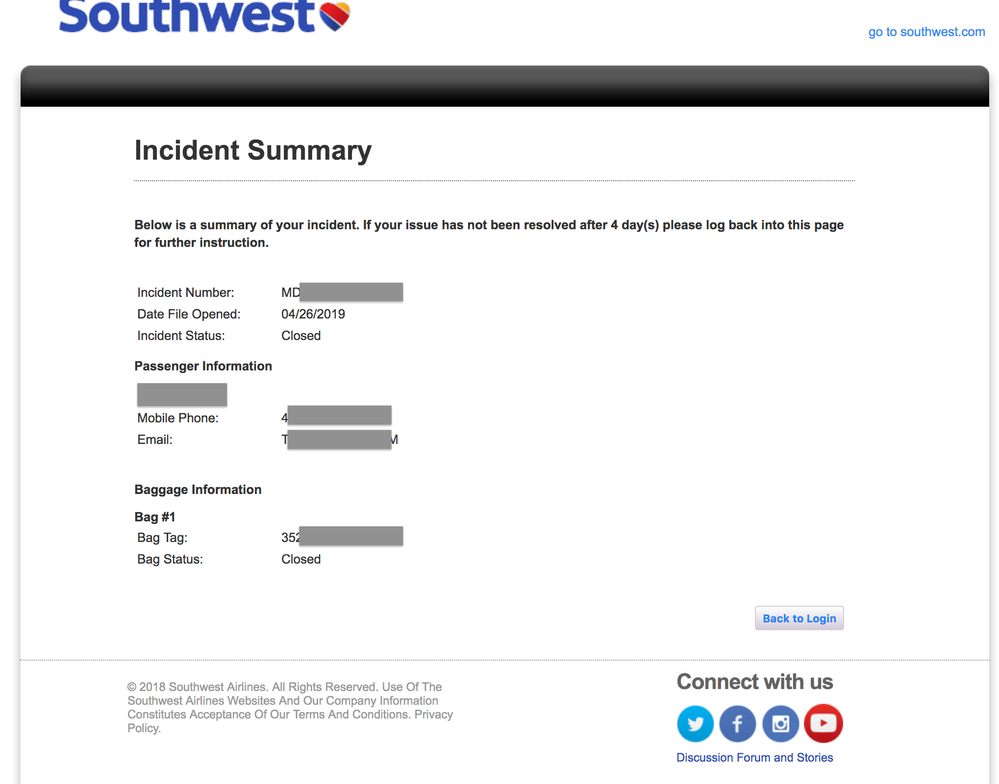 southwest baggage phone number