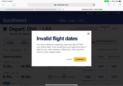 Bug When Booking One Way From An Email Link - The Southwest Airlines ...