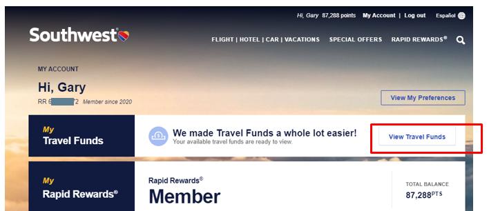southwest use points and travel funds