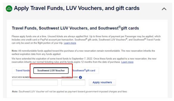 add travel voucher to southwest account