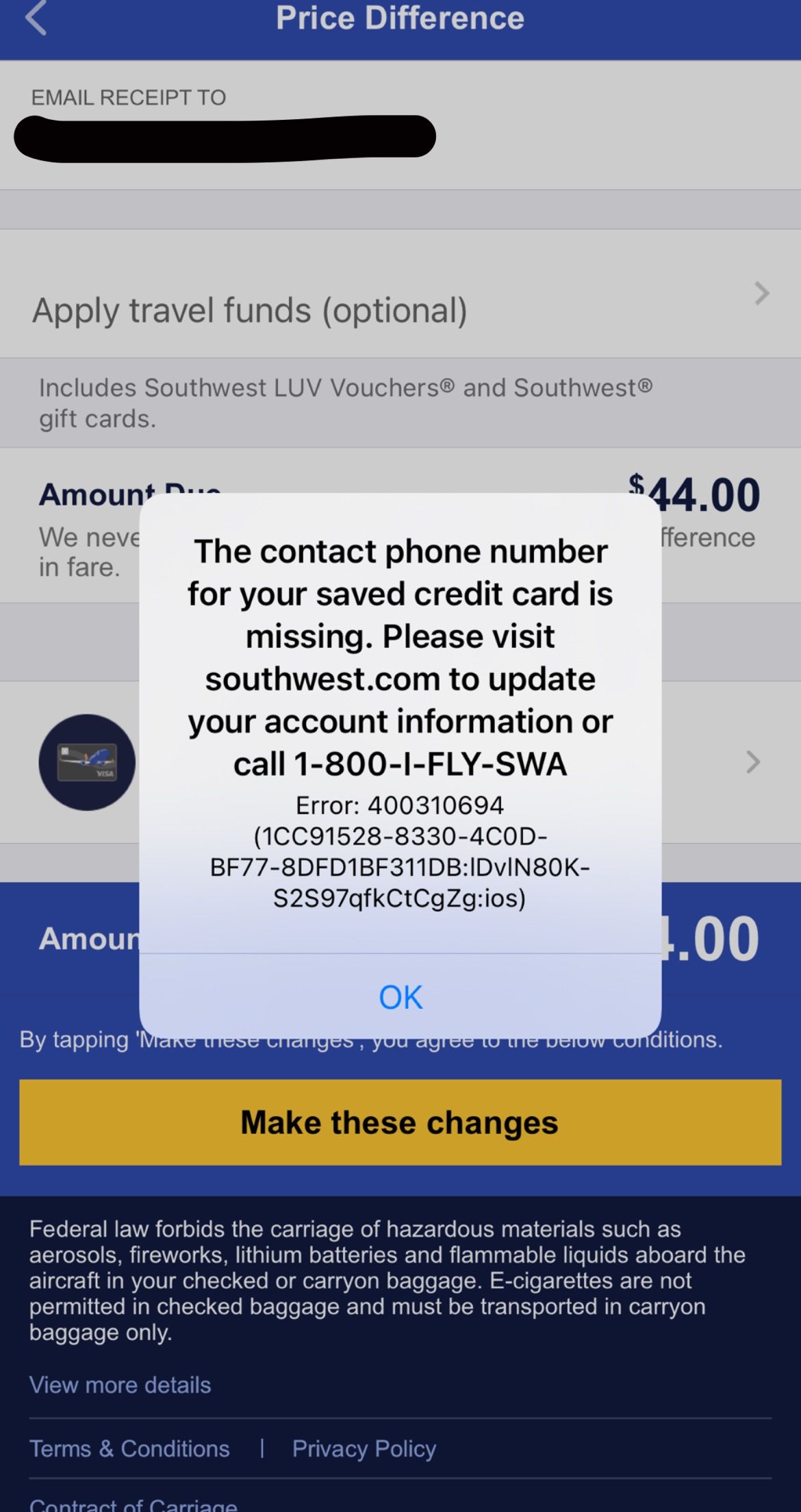 Unknown error code The Southwest Airlines Community