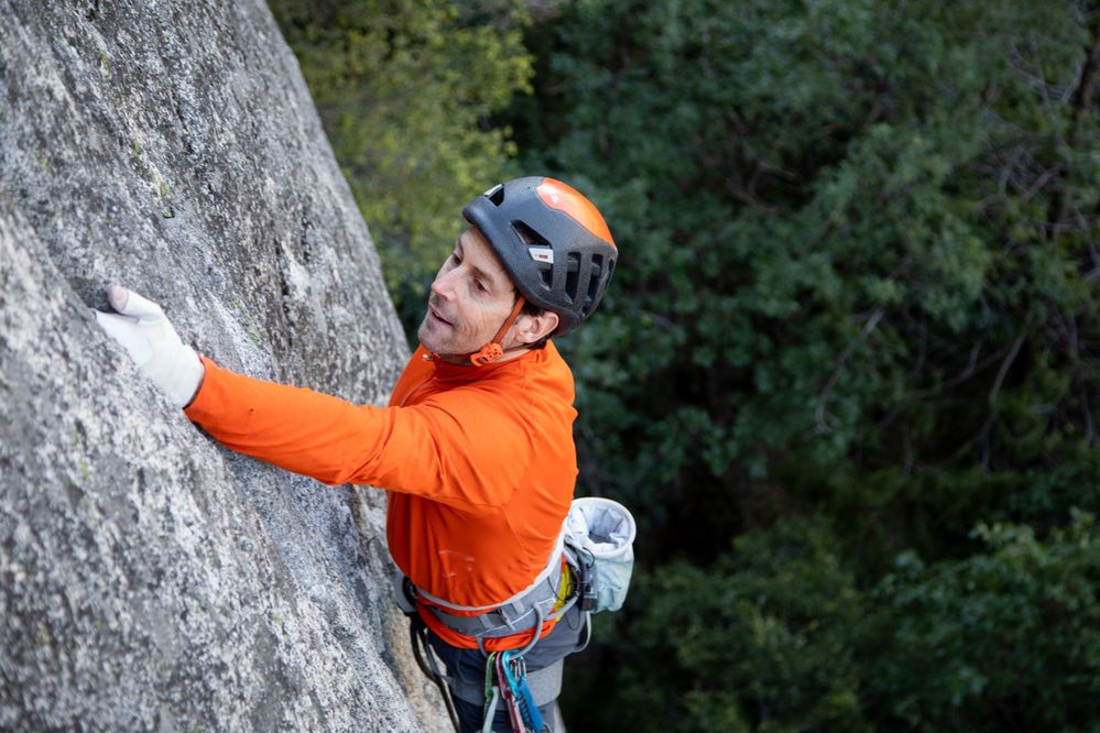 Chris Weidner rock climbing in Yosemite; photo by Stephen M. Keller