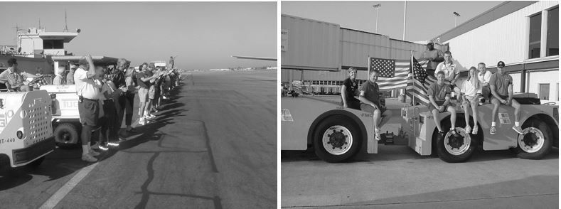 The Southwest Teams in Burbank (left) and Jacksonville (right) show their support for the nation and our airline as flights resumed in these locations just a few days after the attacks on 9/11/01.