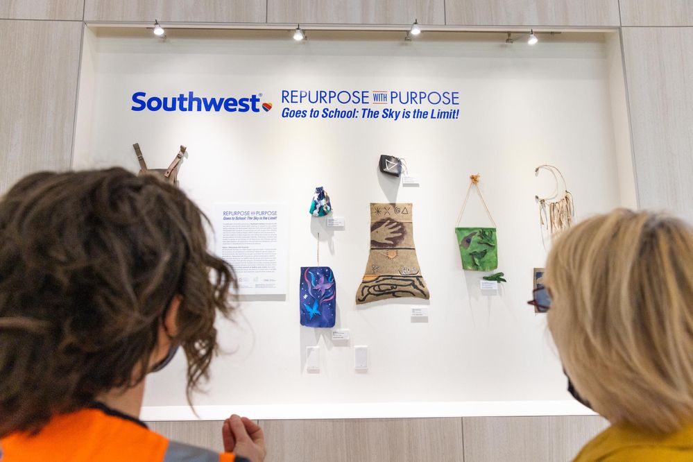 In this project, students used Southwest seats and other sustainable resources to tell a visual story representing themselves about their future. (Photos courtesy of Katie Kauss)