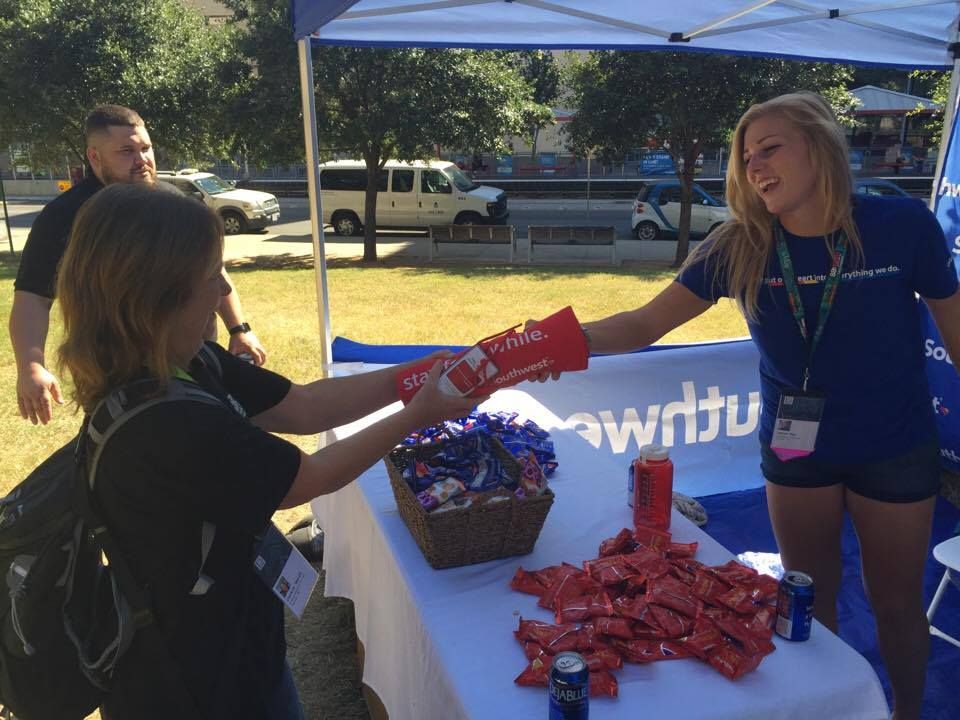 Handing out "surprises and delights" to convention-goers at the 2016 SXSW Eco Convention