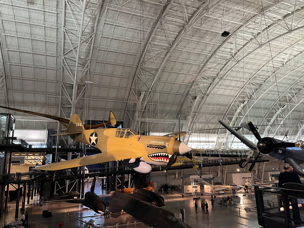 A P-40 Warhawk, or Flying Tiger, in the NASA Air and Space Museum in Dulles, VA.