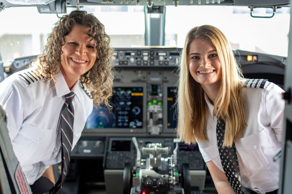 Southwest Airlines first Mother/Daughter Pilot duo, Captain Holly Petitt (left) and First Officer Keely Petitt (right) | Photograph by Schelly Stone