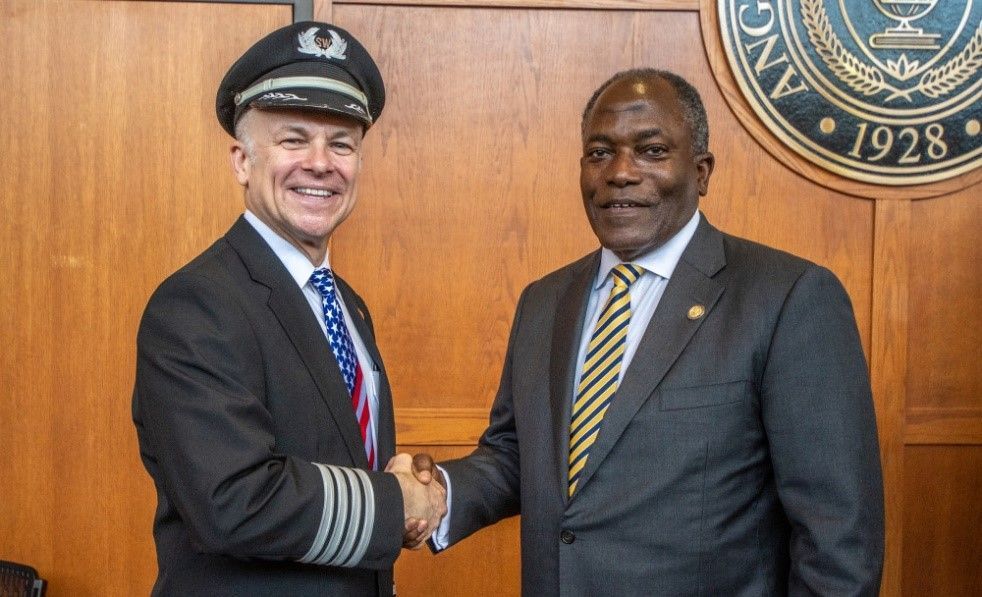 Lee Kinnebrew, Vice President Flight Operations, Southwest Airlines and ASU President Ronnie Hawkins Jr., President, Angelo State University