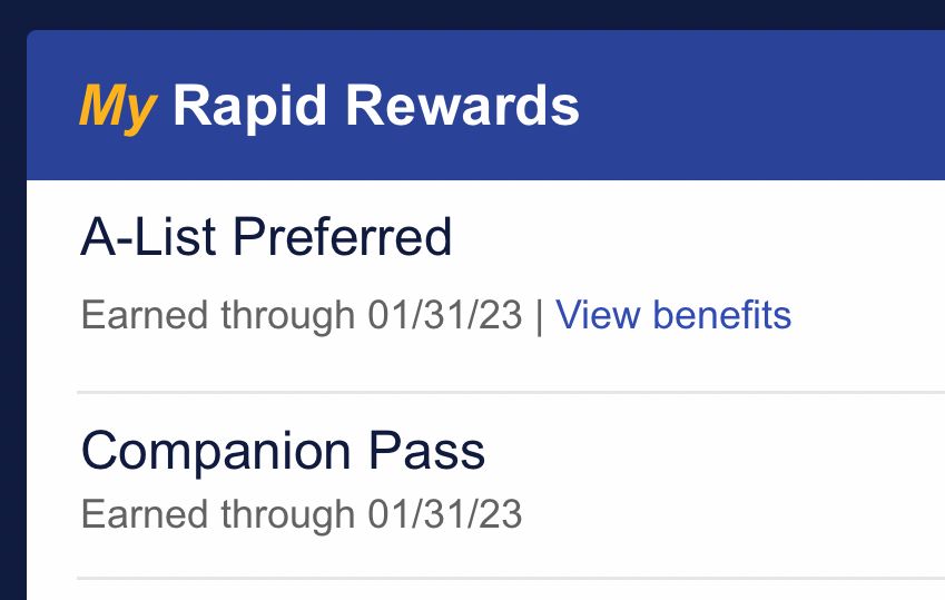 Get Rapid Rewards A-List status