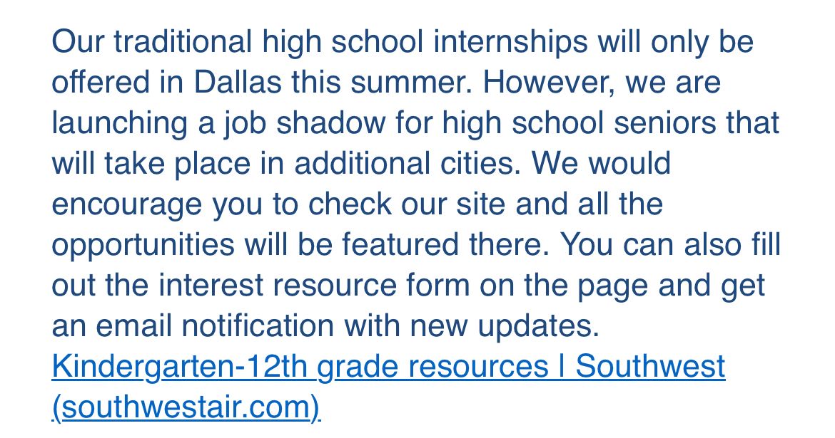 HighSchool Internship 2023 The Southwest Airlines Community