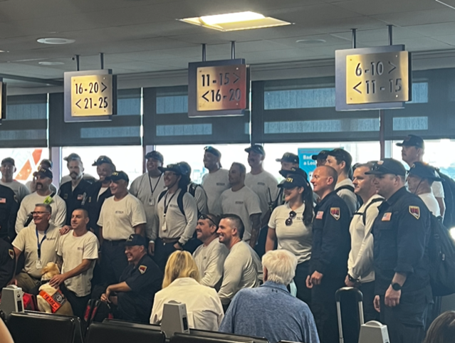 First responders from FEMA take a photo prior to boarding their Southwest flight from Las Vegas to Kahului, Maui.