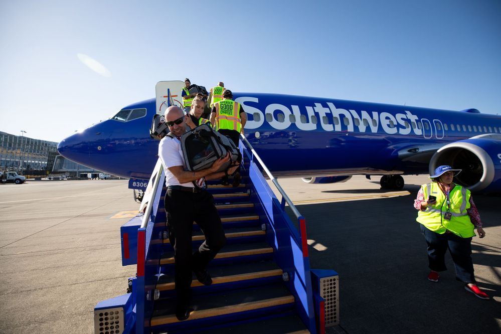 Southwest Airlines lands in Portland, Ore. with 136 animals on journey towards their forever home.JPG