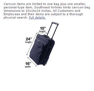 southwest under seat bag dimensions