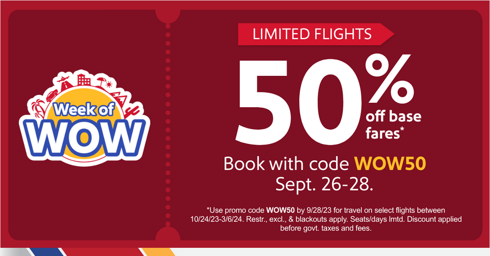 Southwest Celebrates Week of Wow With 50 Off Limited Base Fares and