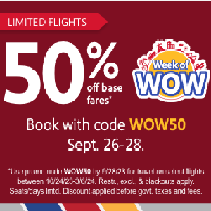Southwest Celebrates Week of Wow With 50% Off Limited Base Fares and Daily Deals