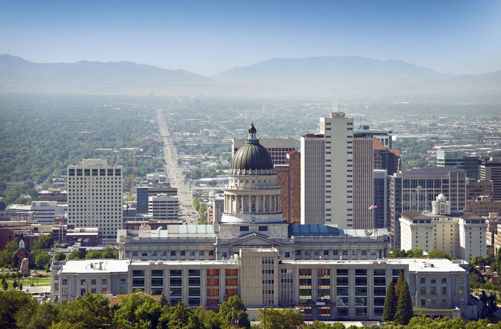 Salt Lake City Panorama and Capital Building. Salt Lake City, Utah, USA