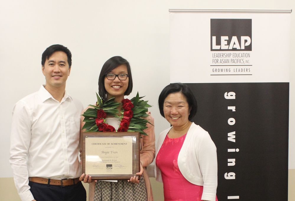 From Left to Right:  Steve Lin (LEAP Program Manager), Angie Tran, Linda Akutagawa (LEAP President & CEO)