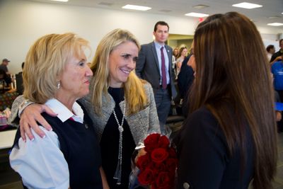Southwest CFO Tammy Romo celebrates the launch of Southwest's CVG service with local Employees.