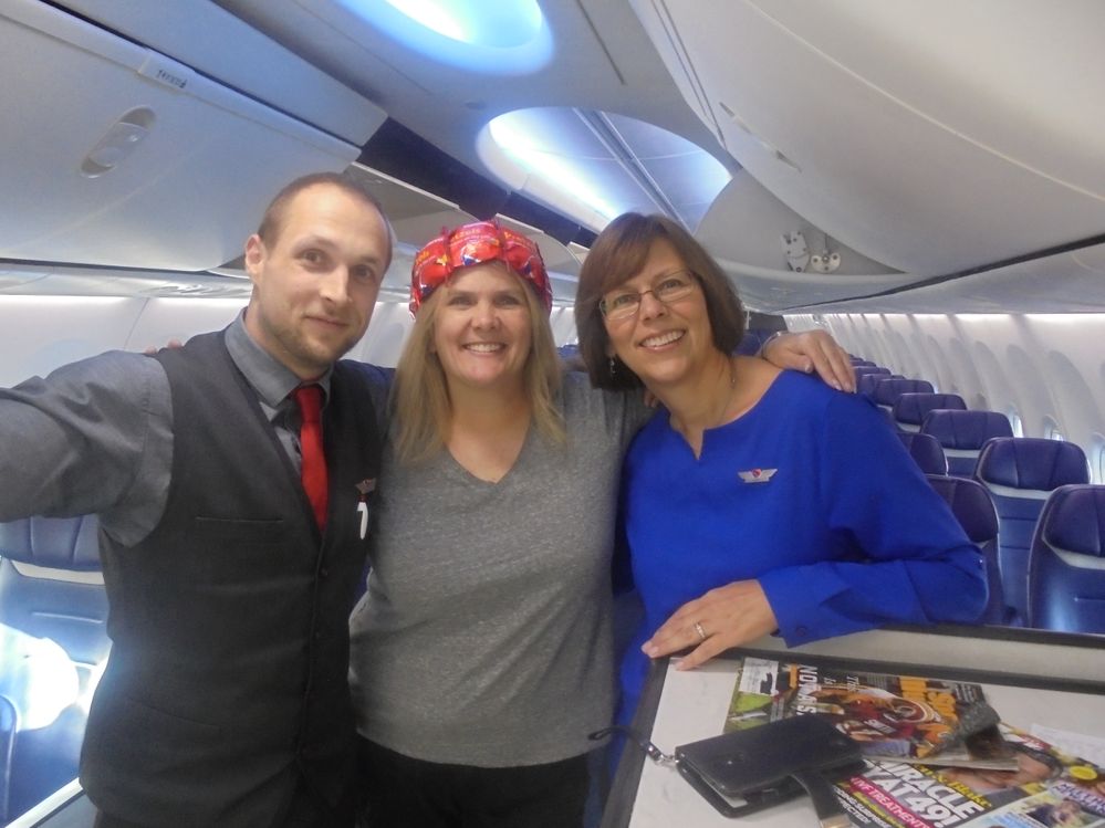 These 2 are the best!!!  They made me a birthday crown with packages of pretzels.  Had the whole plane sing to me.  It was so much fun.  They made turning 50 a lot of fun on that flight!!!!!