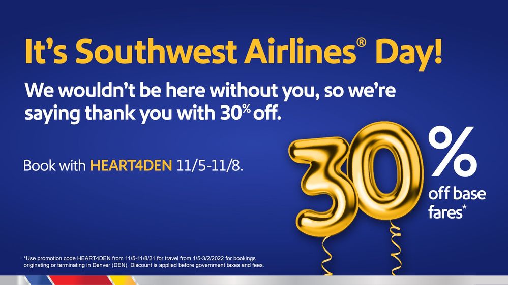 Southwest Celebrates “Southwest Airlines Day” with Denver fare savor.